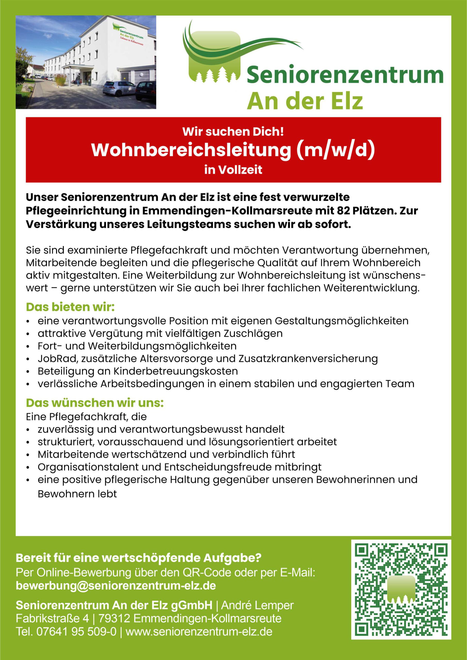 Stellenanzeige Wohnbereichsleitung 07-26 Stellenanzeige Wohnbereichsleitung 07-26